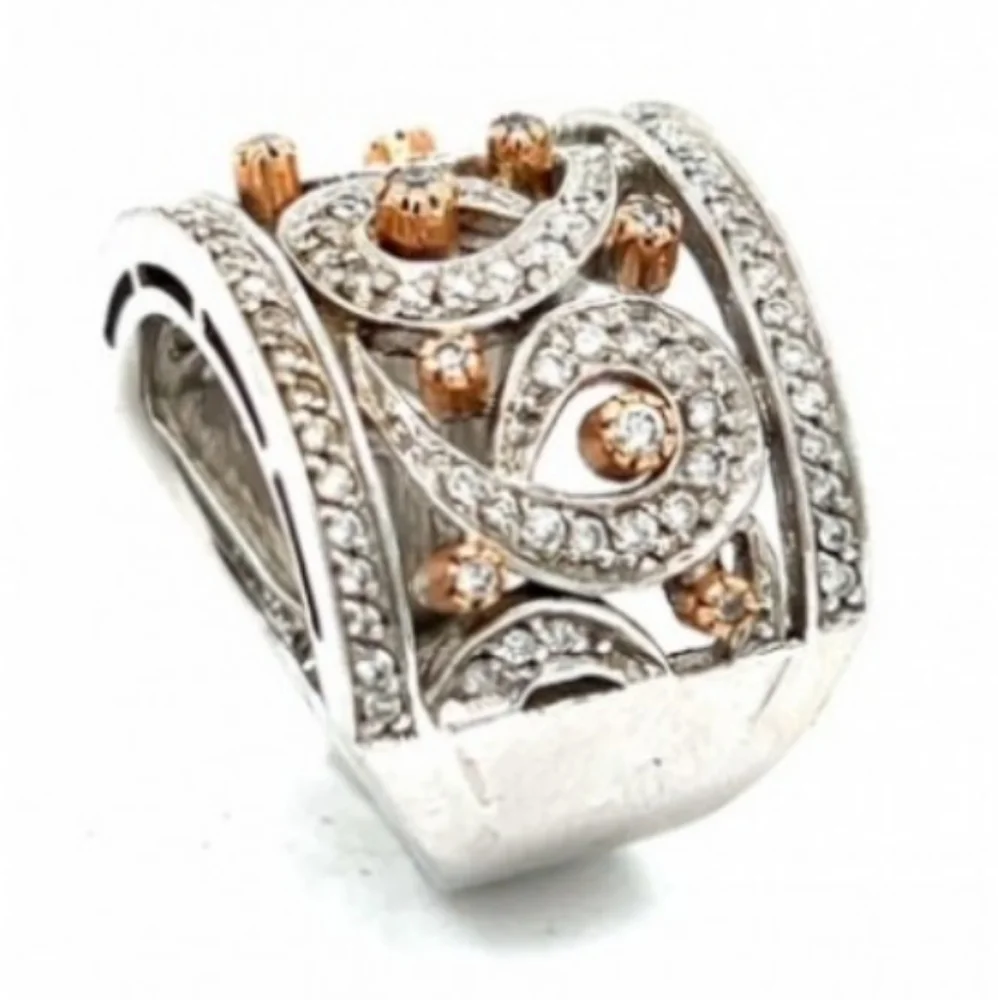 14K Sonia Bitton White & Rose Gold Diamond Swirl Wedding Ring  - Picture 2 of 5